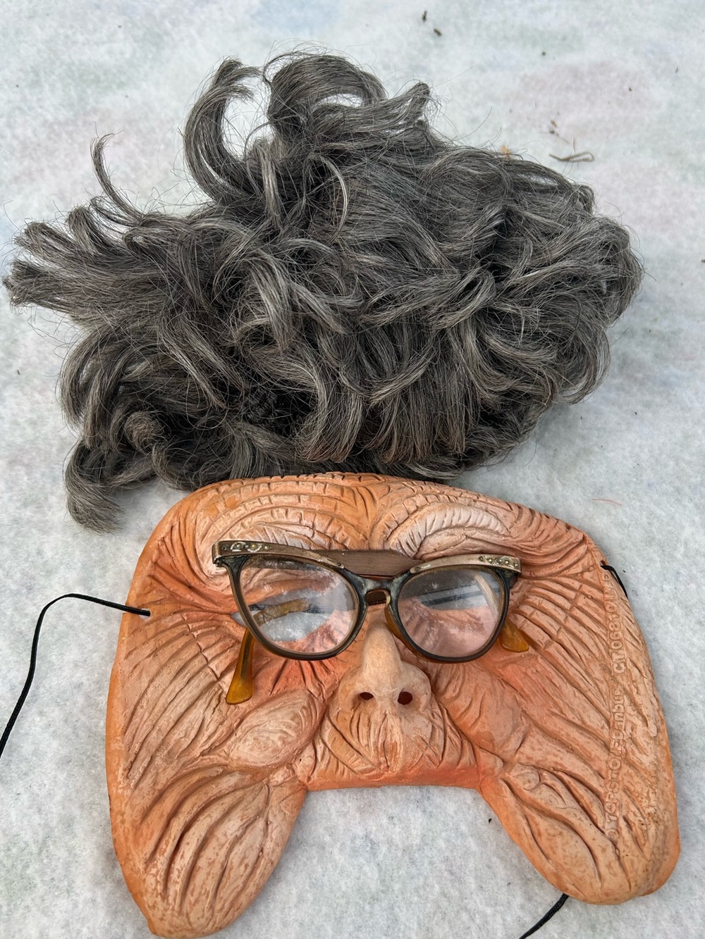 Vintage Grandma Old Lady Mask Costume With Gray Hair Wig & Glasses Dress Up